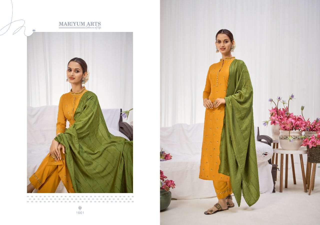 KASHIDA BY MARIYUM ARTS 1001 TO 1006 SERIES BEAUTIFUL SUITS COLORFUL STYLISH FANCY CASUAL WEAR & ETHNIC WEAR PURE SILK EMBROIDERED DRESSES AT WHOLESALE PRICE