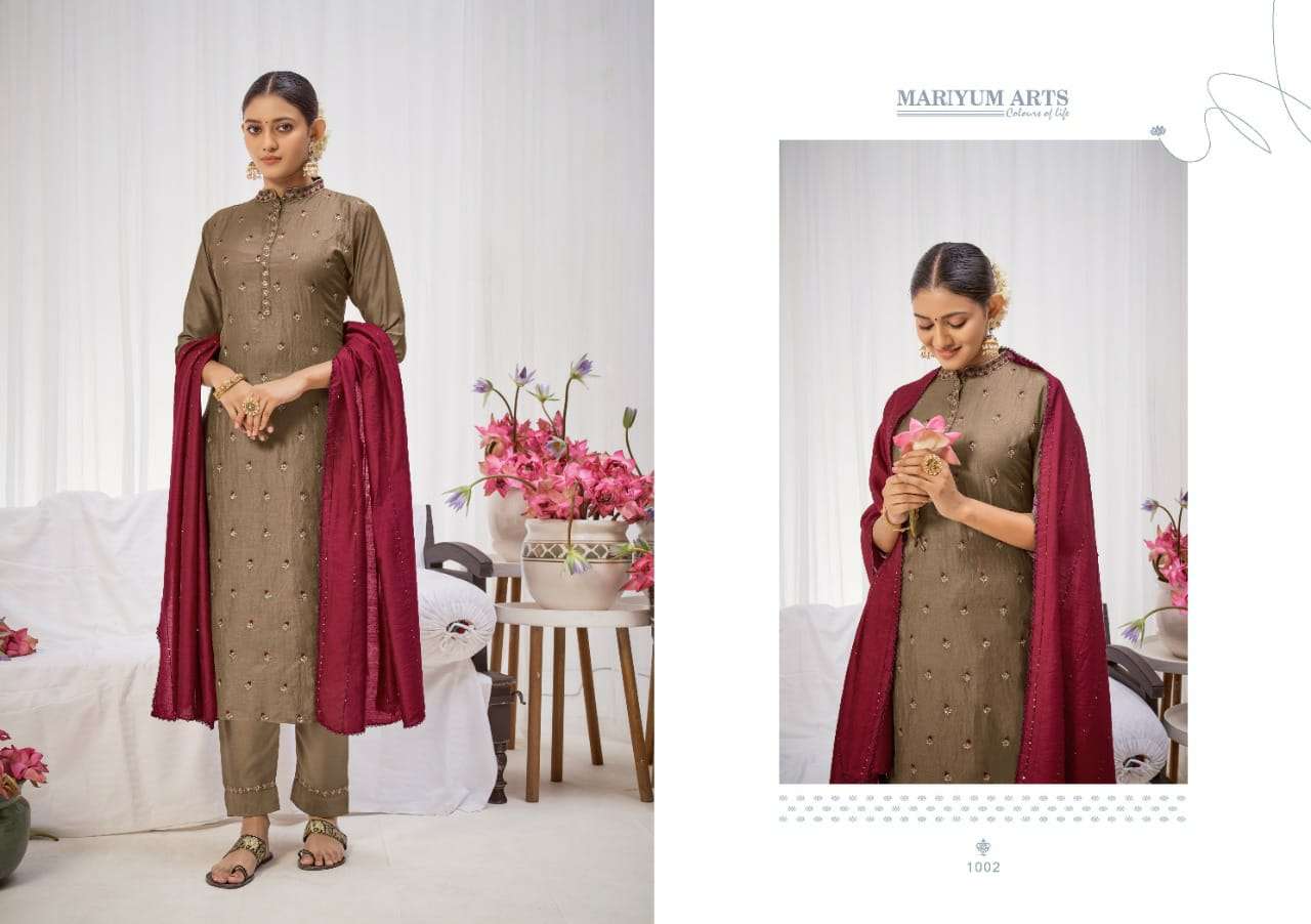 KASHIDA BY MARIYUM ARTS 1001 TO 1006 SERIES BEAUTIFUL SUITS COLORFUL STYLISH FANCY CASUAL WEAR & ETHNIC WEAR PURE SILK EMBROIDERED DRESSES AT WHOLESALE PRICE