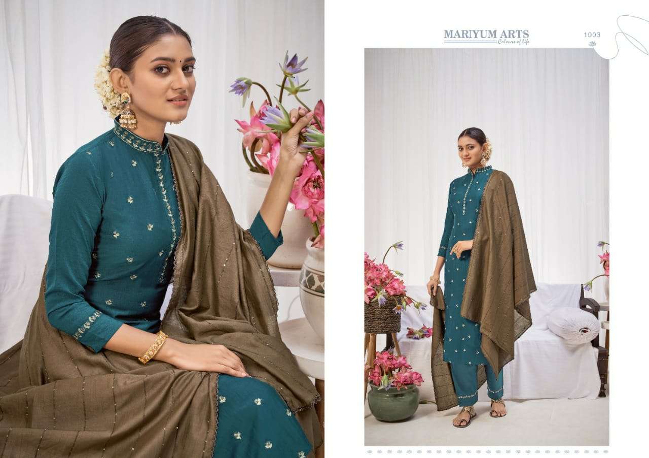 KASHIDA BY MARIYUM ARTS 1001 TO 1006 SERIES BEAUTIFUL SUITS COLORFUL STYLISH FANCY CASUAL WEAR & ETHNIC WEAR PURE SILK EMBROIDERED DRESSES AT WHOLESALE PRICE