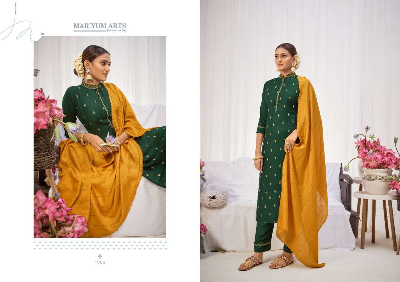 KASHIDA BY MARIYUM ARTS 1001 TO 1006 SERIES BEAUTIFUL SUITS COLORFUL STYLISH FANCY CASUAL WEAR & ETHNIC WEAR PURE SILK EMBROIDERED DRESSES AT WHOLESALE PRICE
