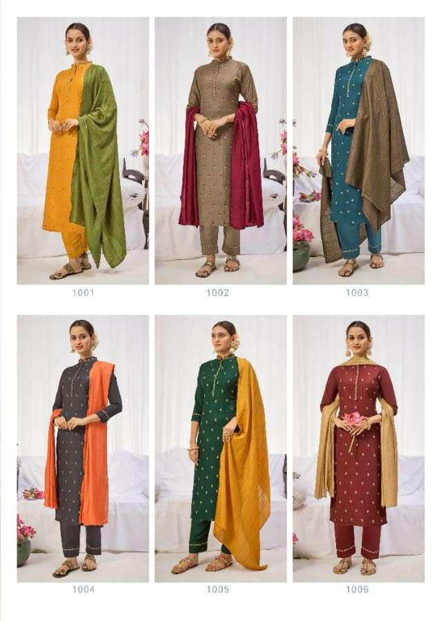 KASHIDA BY MARIYUM ARTS 1001 TO 1006 SERIES BEAUTIFUL SUITS COLORFUL STYLISH FANCY CASUAL WEAR & ETHNIC WEAR PURE SILK EMBROIDERED DRESSES AT WHOLESALE PRICE