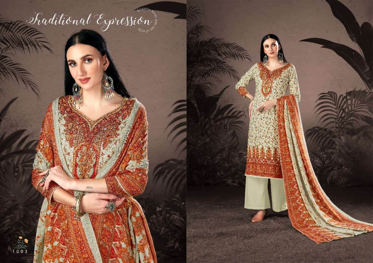 NAAZ BY KESARIYA 1001 TO 1008 SERIES BEAUTIFUL STYLISH SHARARA SUITS FANCY COLORFUL CASUAL WEAR & ETHNIC WEAR & READY TO WEAR PASHMINA JACQUARD PRINTED DRESSES AT WHOLESALE PRICE