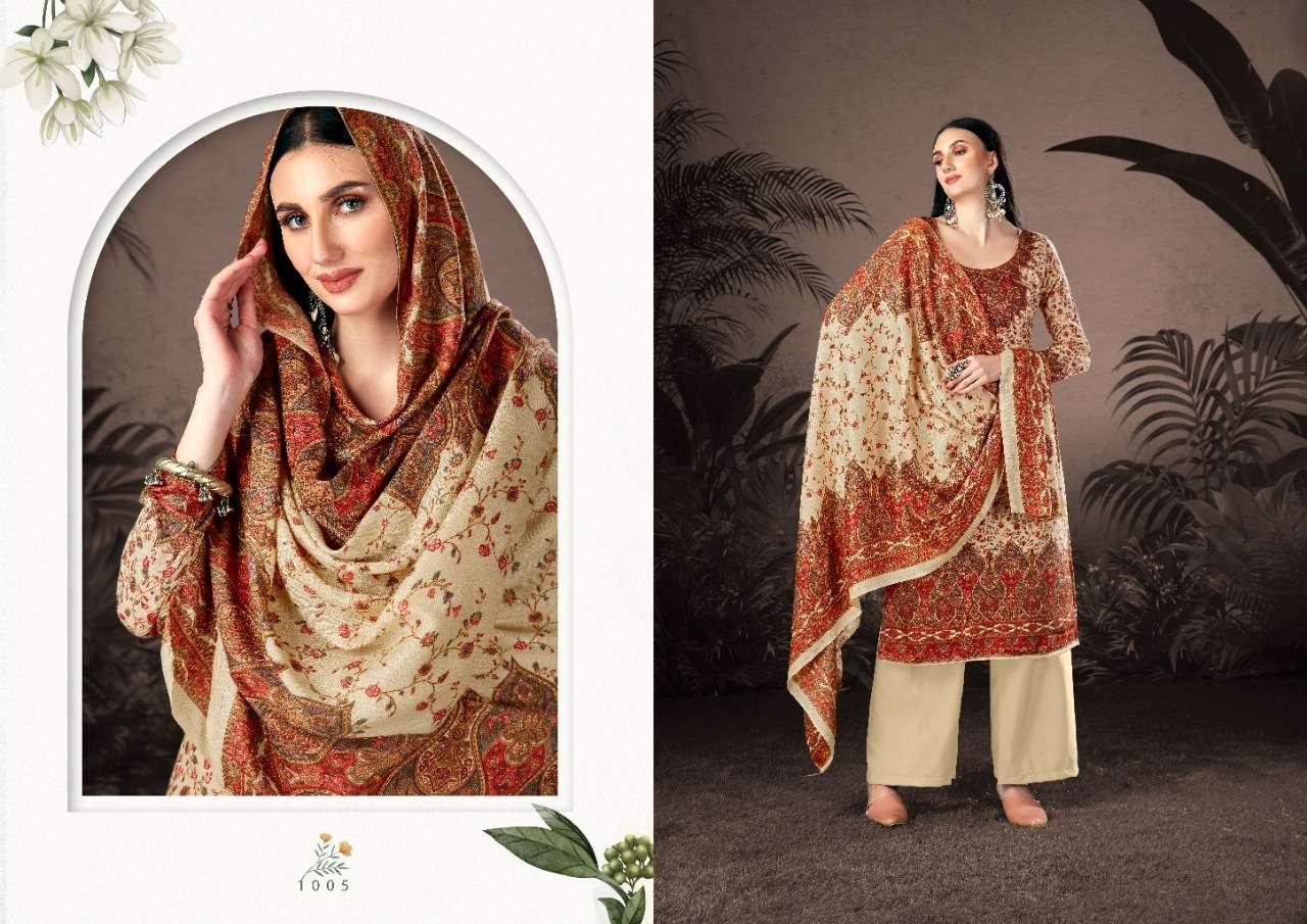 NAAZ BY KESARIYA 1001 TO 1008 SERIES BEAUTIFUL STYLISH SHARARA SUITS FANCY COLORFUL CASUAL WEAR & ETHNIC WEAR & READY TO WEAR PASHMINA JACQUARD PRINTED DRESSES AT WHOLESALE PRICE