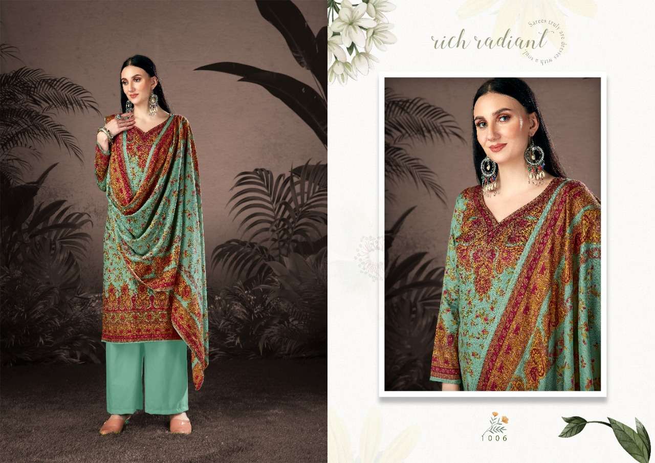 NAAZ BY KESARIYA 1001 TO 1008 SERIES BEAUTIFUL STYLISH SHARARA SUITS FANCY COLORFUL CASUAL WEAR & ETHNIC WEAR & READY TO WEAR PASHMINA JACQUARD PRINTED DRESSES AT WHOLESALE PRICE