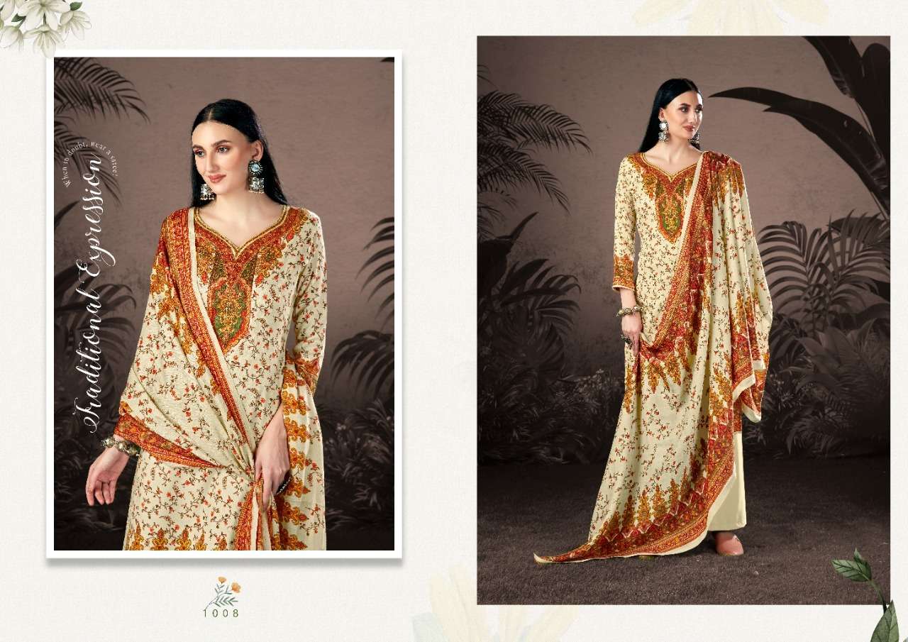 NAAZ BY KESARIYA 1001 TO 1008 SERIES BEAUTIFUL STYLISH SHARARA SUITS FANCY COLORFUL CASUAL WEAR & ETHNIC WEAR & READY TO WEAR PASHMINA JACQUARD PRINTED DRESSES AT WHOLESALE PRICE