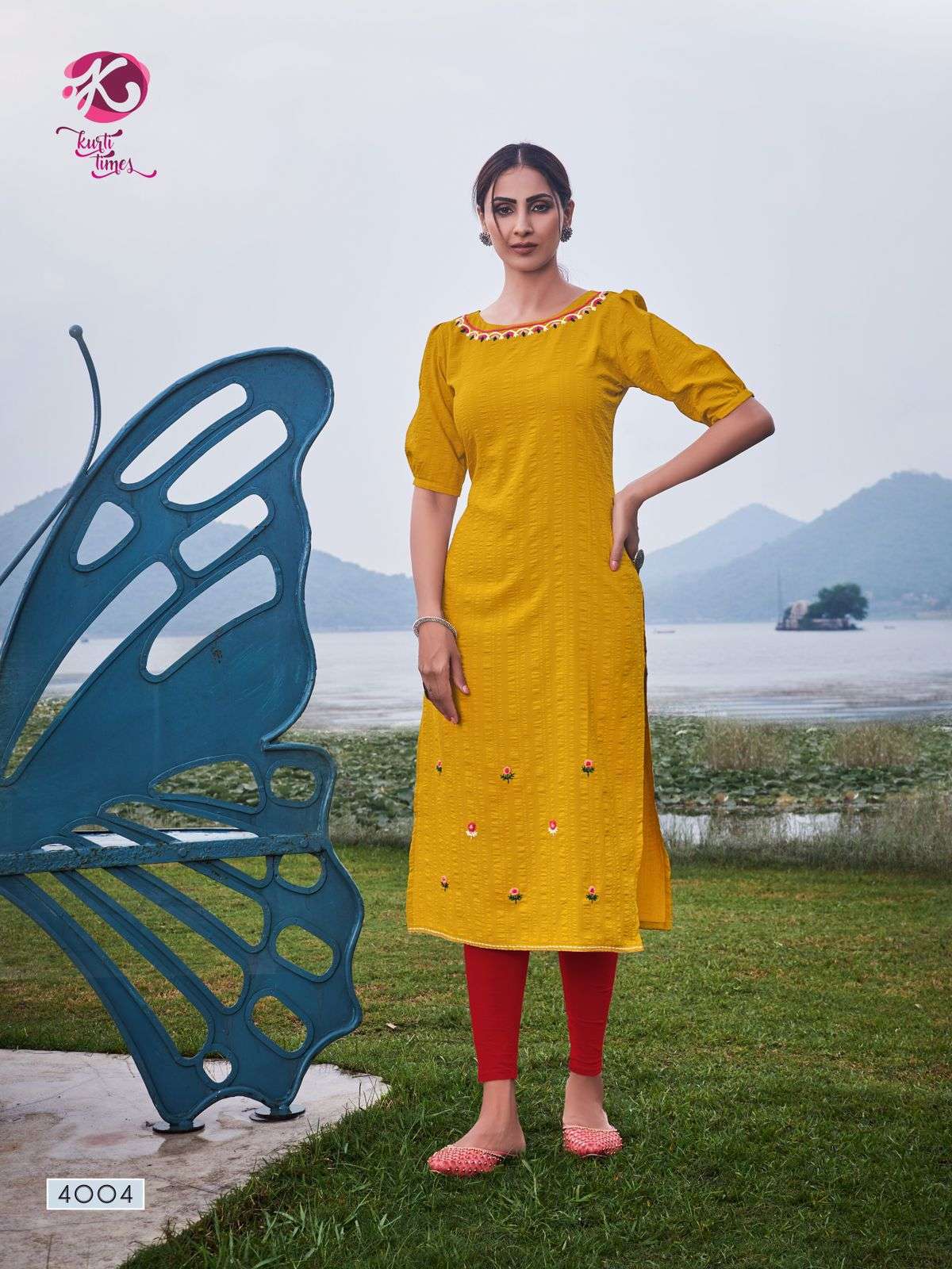 DAISY BY KURTI TIMES 4001 TO 4004 SERIES DESIGNER STYLISH FANCY COLORFUL BEAUTIFUL PARTY WEAR & ETHNIC WEAR COLLECTION PURE VISCOSE EMBROIDERY KURTIS AT WHOLESALE PRICE