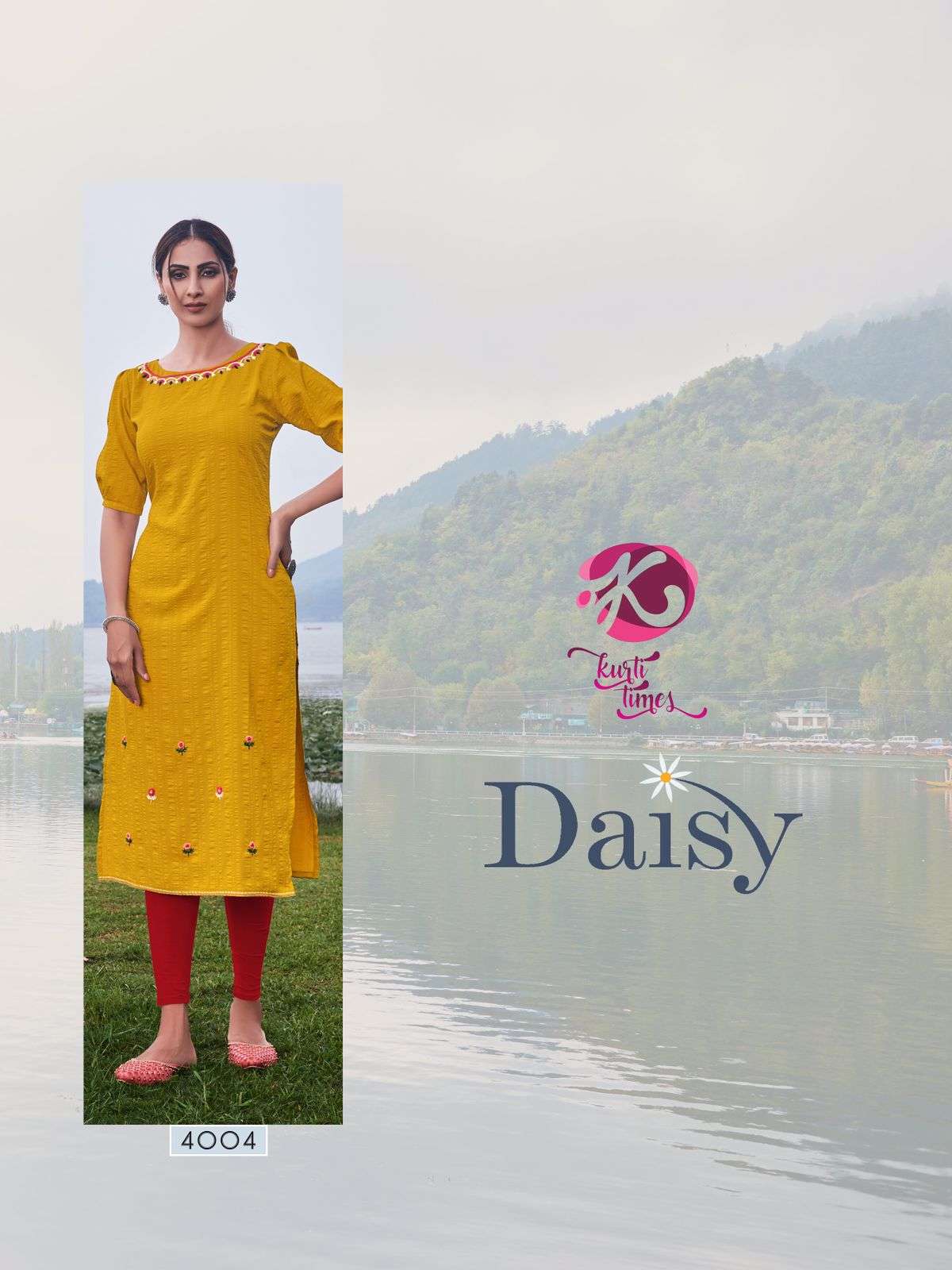DAISY BY KURTI TIMES 4001 TO 4004 SERIES DESIGNER STYLISH FANCY COLORFUL BEAUTIFUL PARTY WEAR & ETHNIC WEAR COLLECTION PURE VISCOSE EMBROIDERY KURTIS AT WHOLESALE PRICE