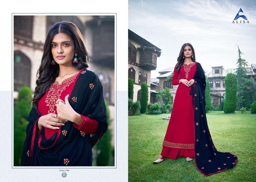 SARINA VOL-2 BY ALISA 7101 TO 7106 SERIES BEAUTIFUL SUITS COLORFUL STYLISH FANCY CASUAL WEAR & ETHNIC WEAR FAUX GEORGETTE DRESSES AT WHOLESALE PRICE