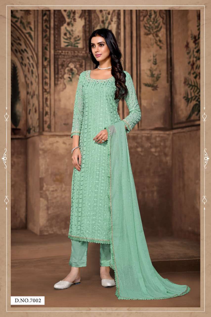 LAKHNAVI BY FK FASHION HUB 7001 TO 7005 SERIES BEAUTIFUL SUITS COLORFUL STYLISH FANCY CASUAL WEAR & ETHNIC WEAR HEAVY GEORGETTE WITH WORK DRESSES AT WHOLESALE PRICE