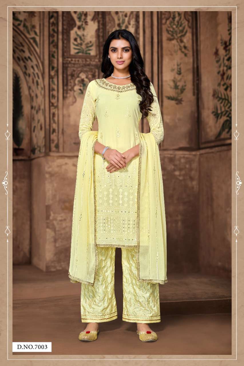 LAKHNAVI BY FK FASHION HUB 7001 TO 7005 SERIES BEAUTIFUL SUITS COLORFUL STYLISH FANCY CASUAL WEAR & ETHNIC WEAR HEAVY GEORGETTE WITH WORK DRESSES AT WHOLESALE PRICE