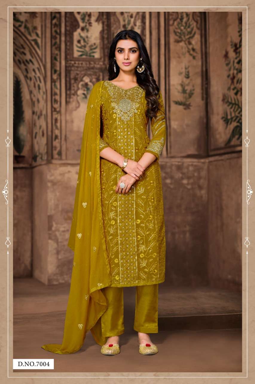 LAKHNAVI BY FK FASHION HUB 7001 TO 7005 SERIES BEAUTIFUL SUITS COLORFUL STYLISH FANCY CASUAL WEAR & ETHNIC WEAR HEAVY GEORGETTE WITH WORK DRESSES AT WHOLESALE PRICE