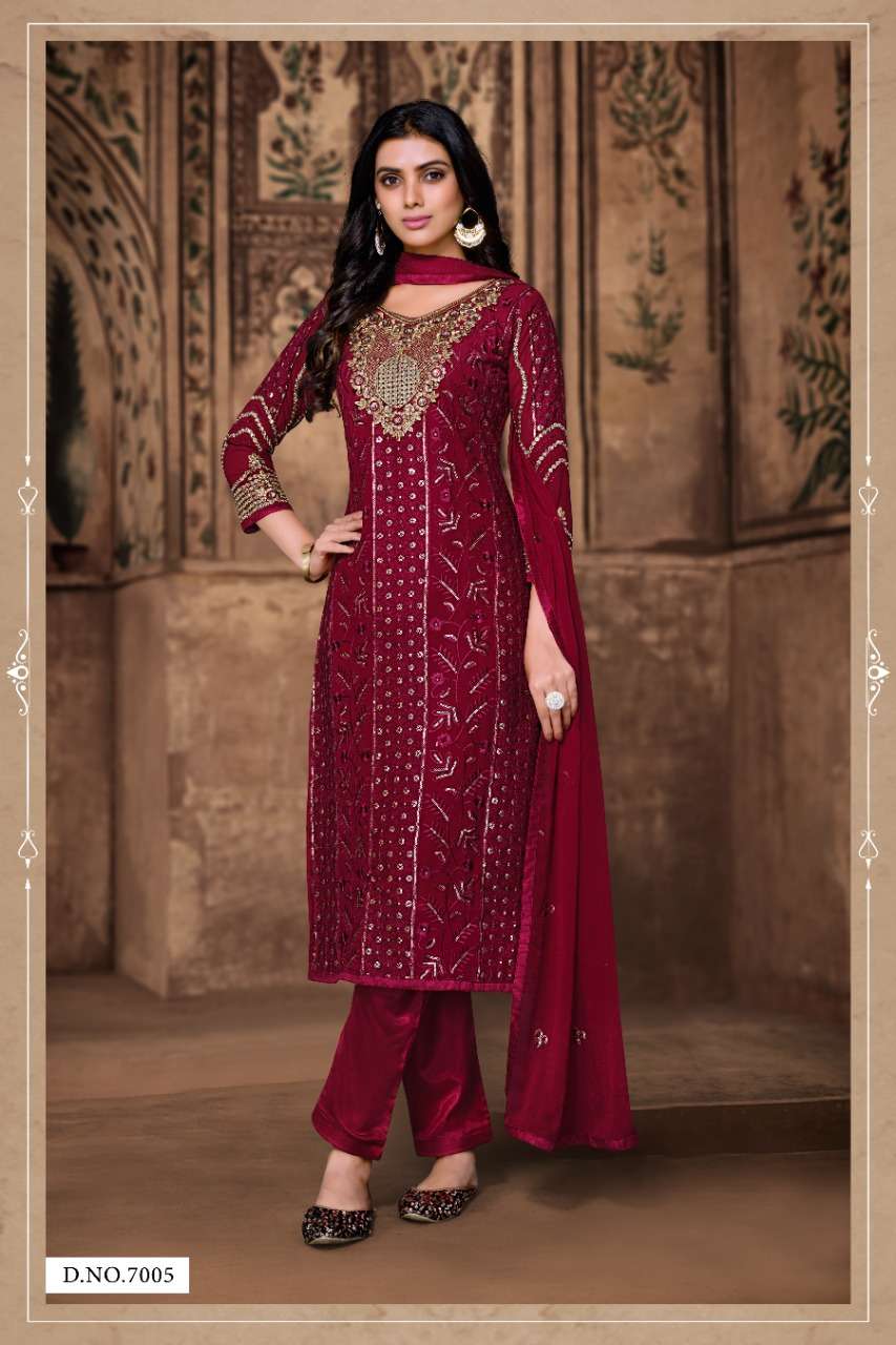 LAKHNAVI BY FK FASHION HUB 7001 TO 7005 SERIES BEAUTIFUL SUITS COLORFUL STYLISH FANCY CASUAL WEAR & ETHNIC WEAR HEAVY GEORGETTE WITH WORK DRESSES AT WHOLESALE PRICE