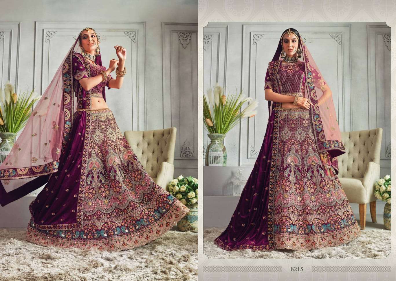 KASHISH BRIDAL BY FASHID WHOLESALE INDIAN TRADITIONAL BEAUTIFUL STYLISH DESIGNER BANARASI SILK JACQUARD EMBROIDERED PARTY WEAR SILK/VELVET LEHENGAS AT WHOLESALE PRICE
