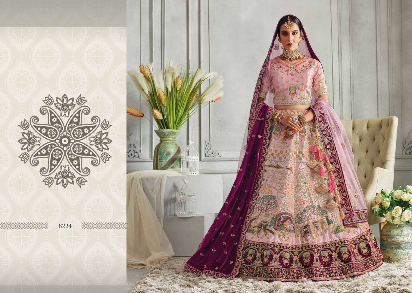 KASHISH BRIDAL BY FASHID WHOLESALE INDIAN TRADITIONAL BEAUTIFUL STYLISH DESIGNER BANARASI SILK JACQUARD EMBROIDERED PARTY WEAR SILK/VELVET LEHENGAS AT WHOLESALE PRICE