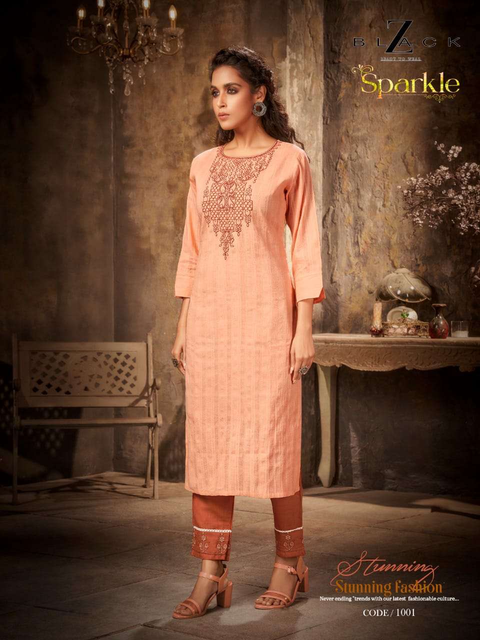 SPARKLE BY Z BLACK 1001 TO 1006 SERIES DESIGNER STYLISH FANCY COLORFUL BEAUTIFUL PARTY WEAR & ETHNIC WEAR COLLECTION PURE COTTON WITH EMBROIDERY KURTIS WITH BOTTOM AT WHOLESALE PRICE