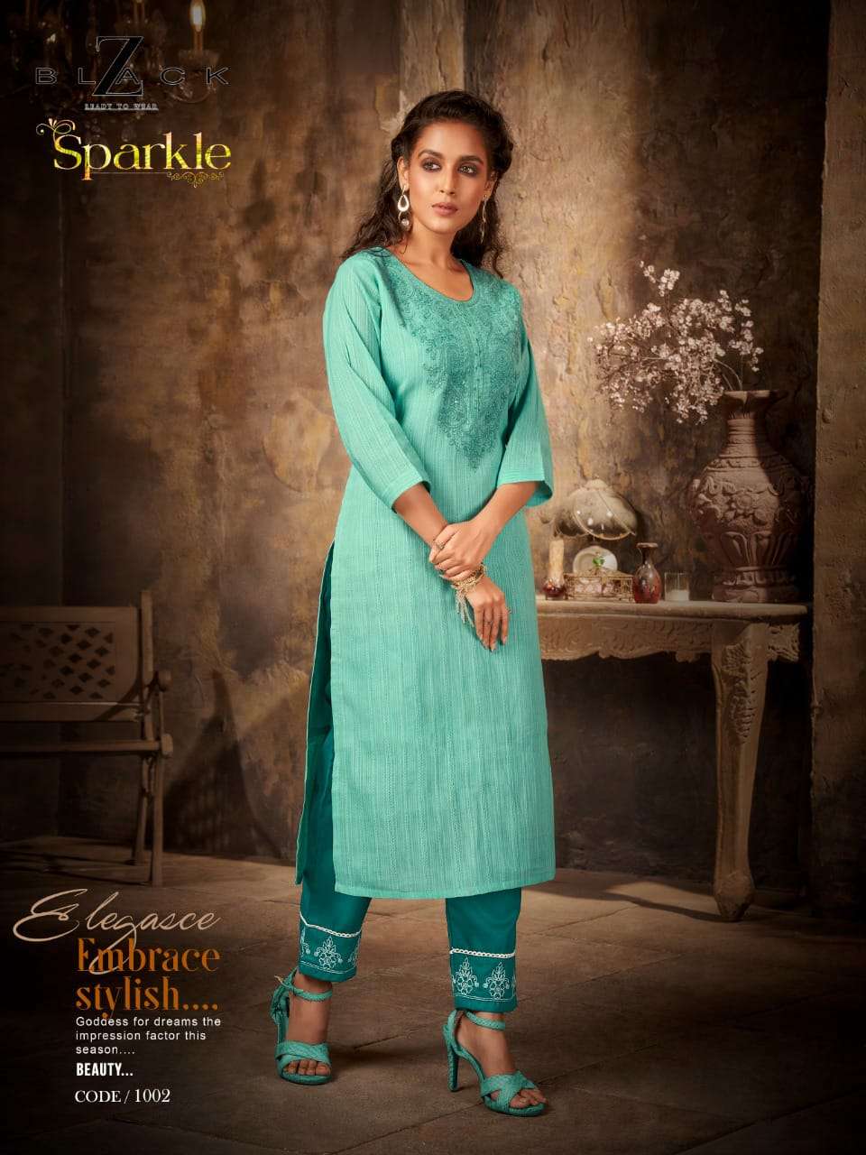 SPARKLE BY Z BLACK 1001 TO 1006 SERIES DESIGNER STYLISH FANCY COLORFUL BEAUTIFUL PARTY WEAR & ETHNIC WEAR COLLECTION PURE COTTON WITH EMBROIDERY KURTIS WITH BOTTOM AT WHOLESALE PRICE