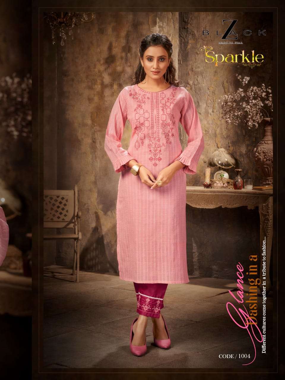 SPARKLE BY Z BLACK 1001 TO 1006 SERIES DESIGNER STYLISH FANCY COLORFUL BEAUTIFUL PARTY WEAR & ETHNIC WEAR COLLECTION PURE COTTON WITH EMBROIDERY KURTIS WITH BOTTOM AT WHOLESALE PRICE