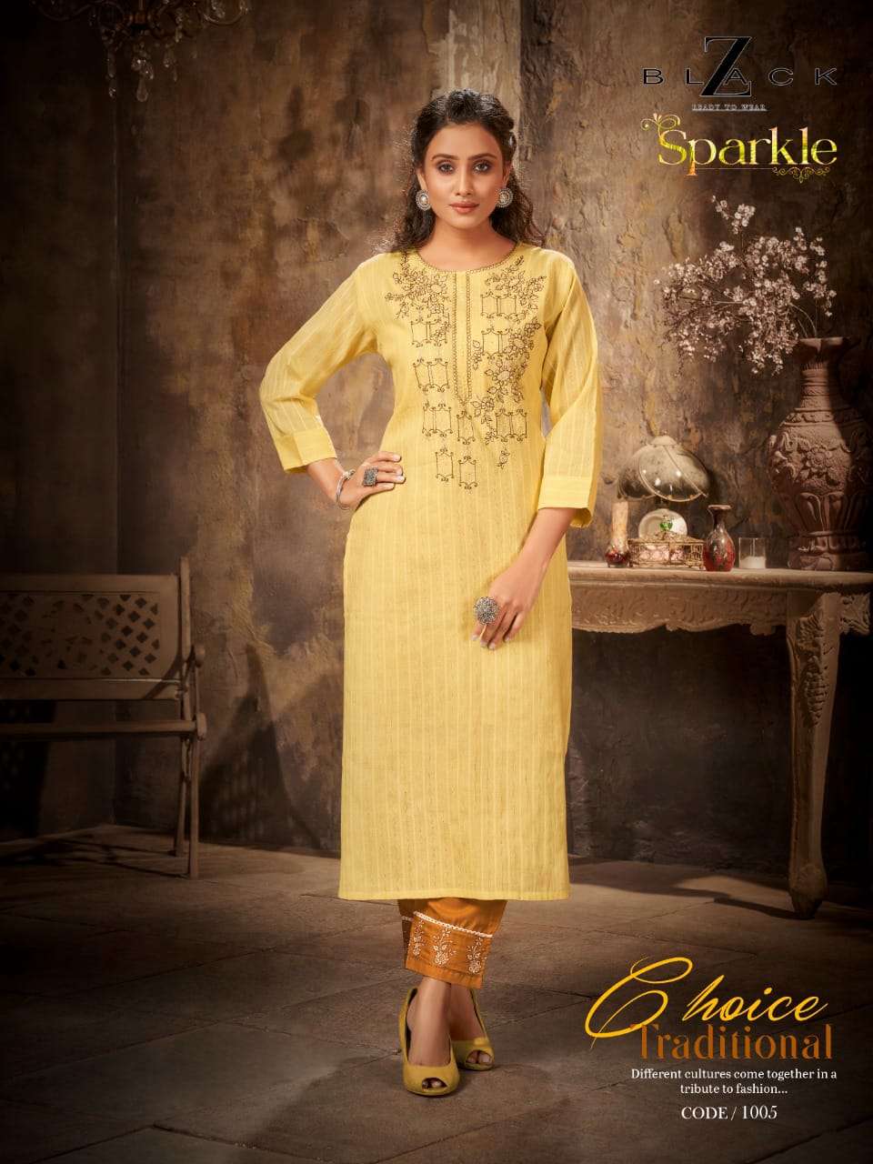SPARKLE BY Z BLACK 1001 TO 1006 SERIES DESIGNER STYLISH FANCY COLORFUL BEAUTIFUL PARTY WEAR & ETHNIC WEAR COLLECTION PURE COTTON WITH EMBROIDERY KURTIS WITH BOTTOM AT WHOLESALE PRICE