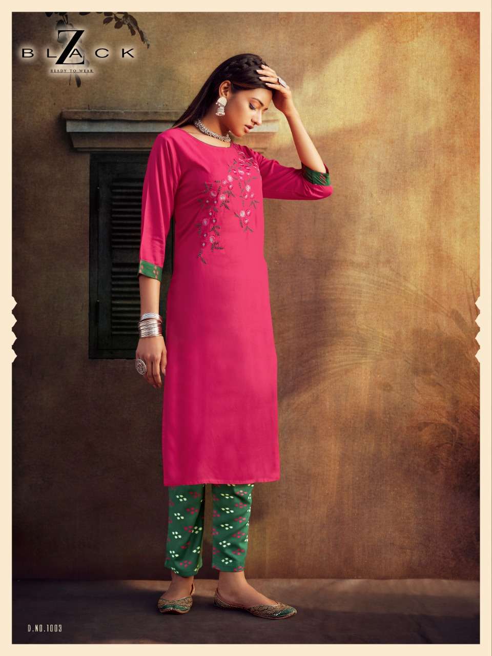MAHIRA BY Z BLACK 1001 TO 1006 SERIES DESIGNER STYLISH FANCY COLORFUL BEAUTIFUL PARTY WEAR & ETHNIC WEAR COLLECTION RAYON EMBROIDERY KURTIS WITH BOTTOM AT WHOLESALE PRICE