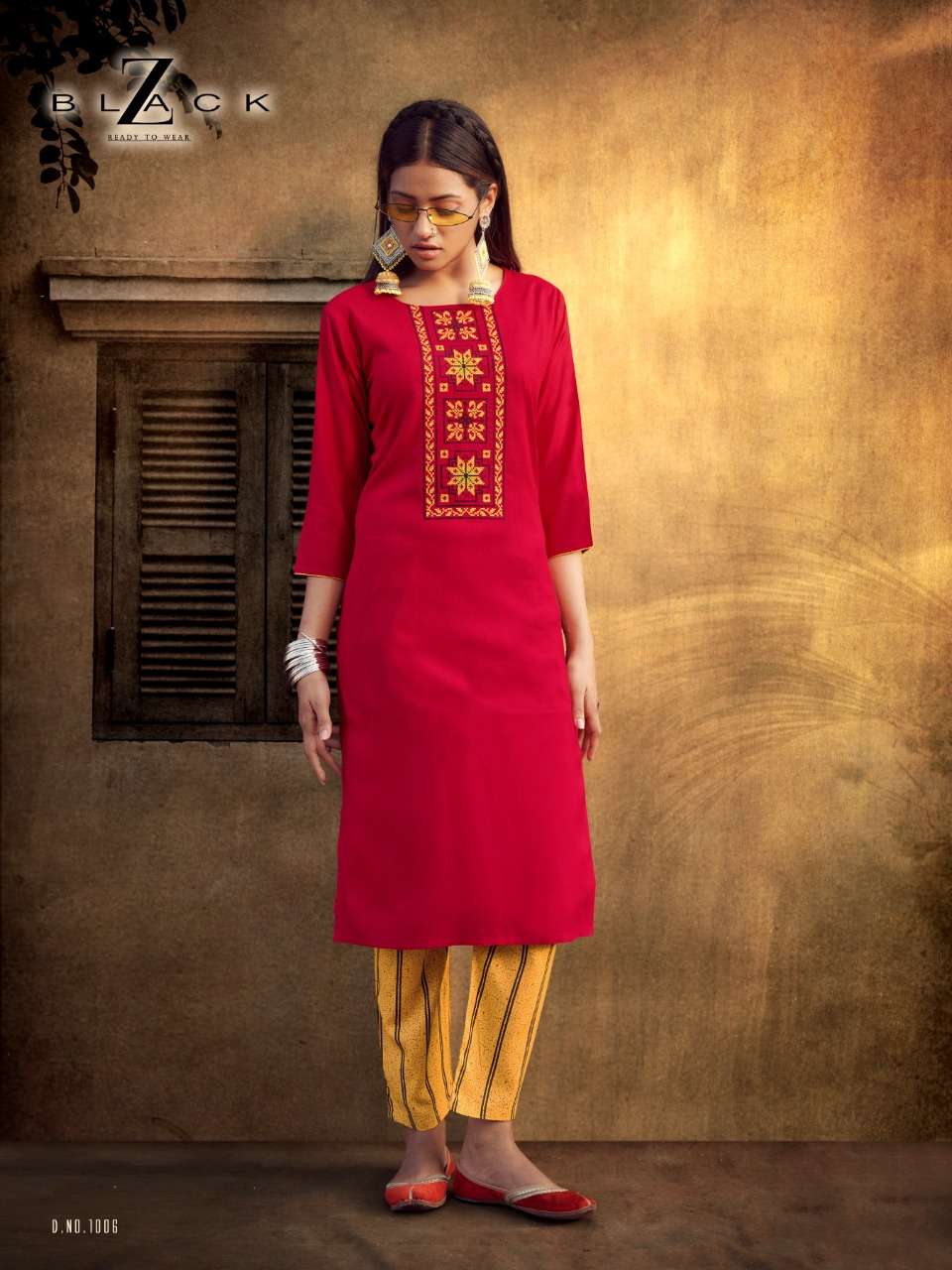 MAHIRA BY Z BLACK 1001 TO 1006 SERIES DESIGNER STYLISH FANCY COLORFUL BEAUTIFUL PARTY WEAR & ETHNIC WEAR COLLECTION RAYON EMBROIDERY KURTIS WITH BOTTOM AT WHOLESALE PRICE