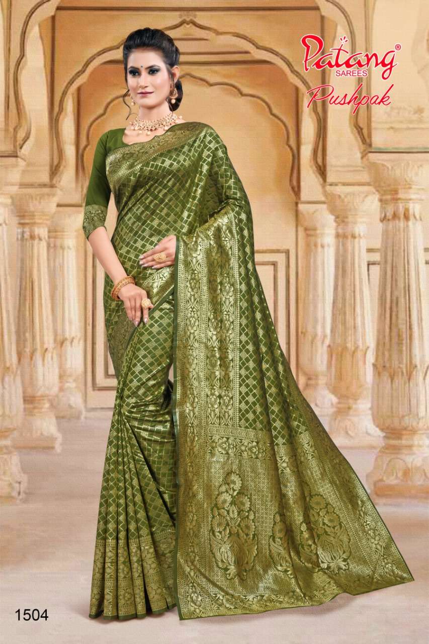 PUSHPAK BY PATANG SAREES 1501 TO 1508 SERIES INDIAN TRADITIONAL WEAR COLLECTION BEAUTIFUL STYLISH FANCY COLORFUL PARTY WEAR & OCCASIONAL WEAR SILK SAREES AT WHOLESALE PRICE