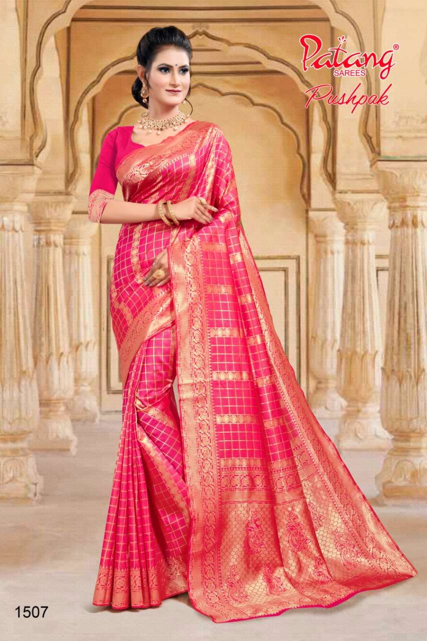 PUSHPAK BY PATANG SAREES 1501 TO 1508 SERIES INDIAN TRADITIONAL WEAR COLLECTION BEAUTIFUL STYLISH FANCY COLORFUL PARTY WEAR & OCCASIONAL WEAR SILK SAREES AT WHOLESALE PRICE