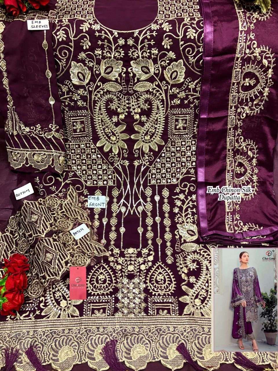 WOMANIYA 9006 COLOURS NX BY CHARIZMA DESIGNER 9006-C TO 9006-D SERIES Z BEAUTIFUL STYLISH SUITS FANCY COLORFUL CASUAL WEAR & ETHNIC WEAR & READY TO WEAR FAUX GEORGETTE EMBROIDERY DRESSES AT WHOLESALE PRICE