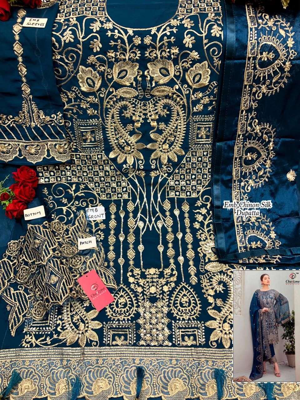 WOMANIYA 9006 COLOURS NX BY CHARIZMA DESIGNER 9006-C TO 9006-D SERIES Z BEAUTIFUL STYLISH SUITS FANCY COLORFUL CASUAL WEAR & ETHNIC WEAR & READY TO WEAR FAUX GEORGETTE EMBROIDERY DRESSES AT WHOLESALE PRICE