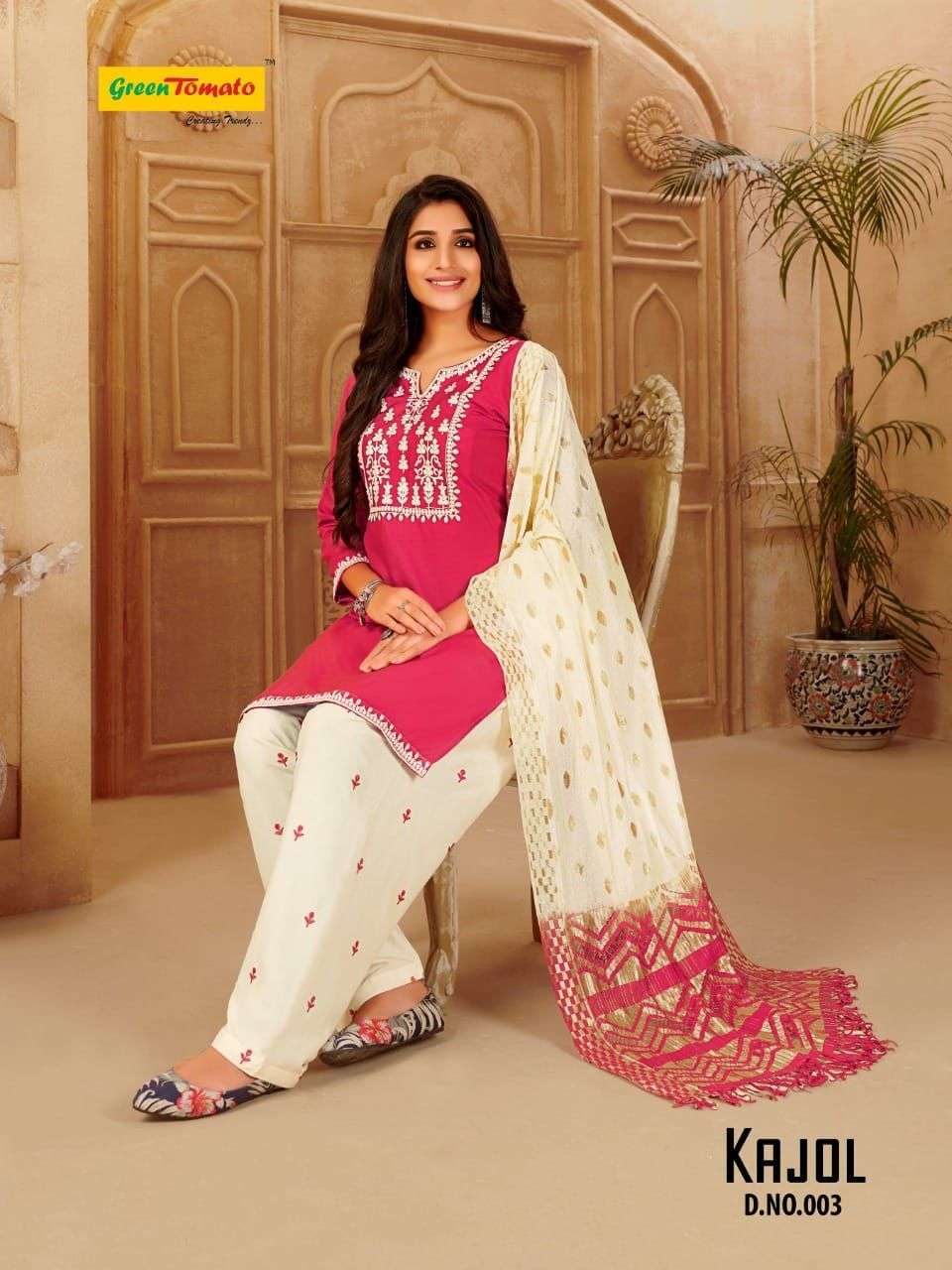 KAJOL BY GREEN TOMATO 001 TO 008 SERIES BEAUTIFUL PATIYALA SUITS COLORFUL STYLISH FANCY CASUAL WEAR & ETHNIC WEAR RAYON EMBROIDERED DRESSES AT WHOLESALE PRICE