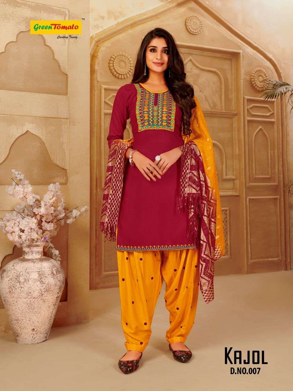 KAJOL BY GREEN TOMATO 001 TO 008 SERIES BEAUTIFUL PATIYALA SUITS COLORFUL STYLISH FANCY CASUAL WEAR & ETHNIC WEAR RAYON EMBROIDERED DRESSES AT WHOLESALE PRICE