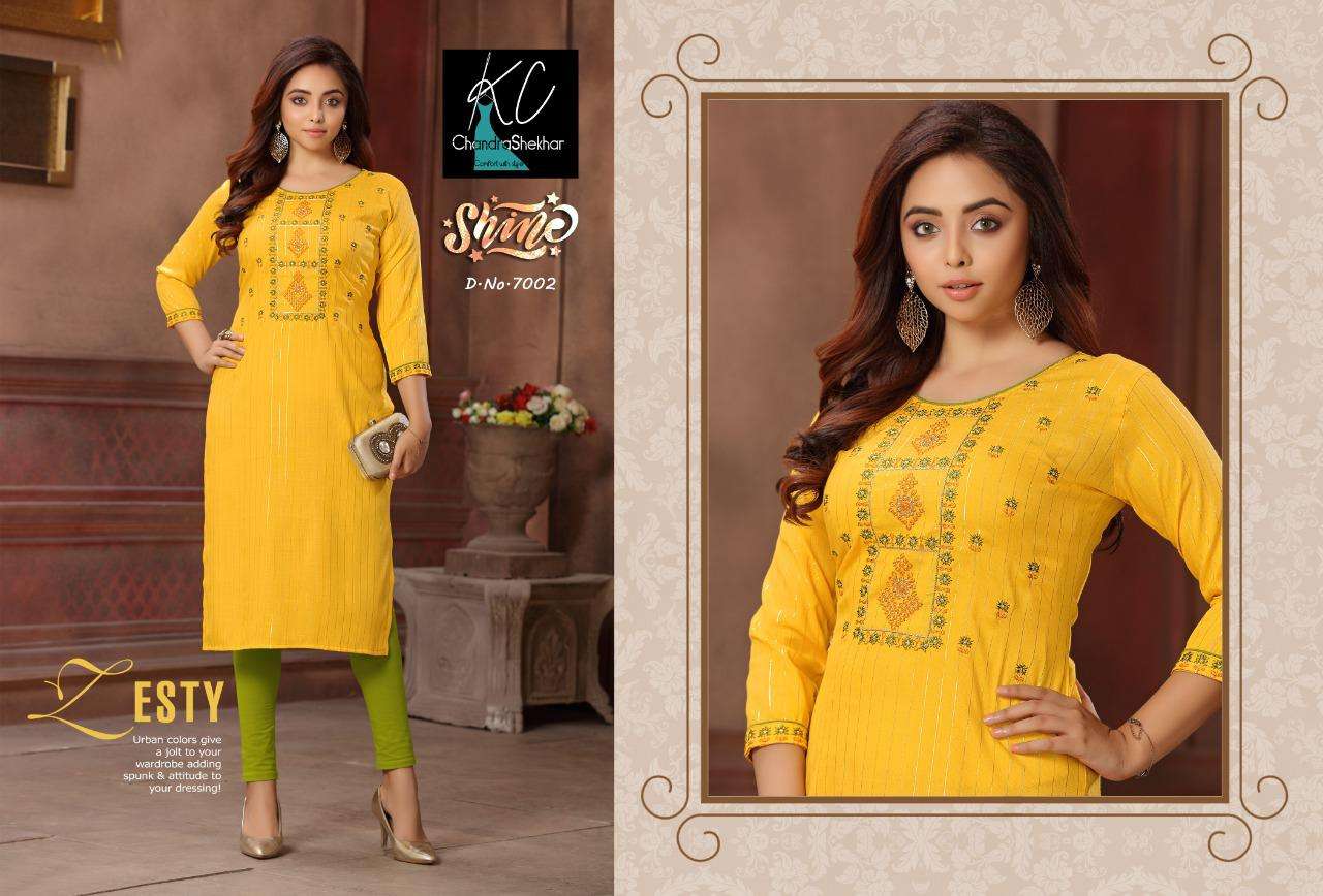 SHINE VOL-7 BY KC 701 TO 708 SERIES DESIGNER STYLISH FANCY COLORFUL BEAUTIFUL PARTY WEAR & ETHNIC WEAR COLLECTION RAYON EMBROIDERY KURTIS AT WHOLESALE PRICE