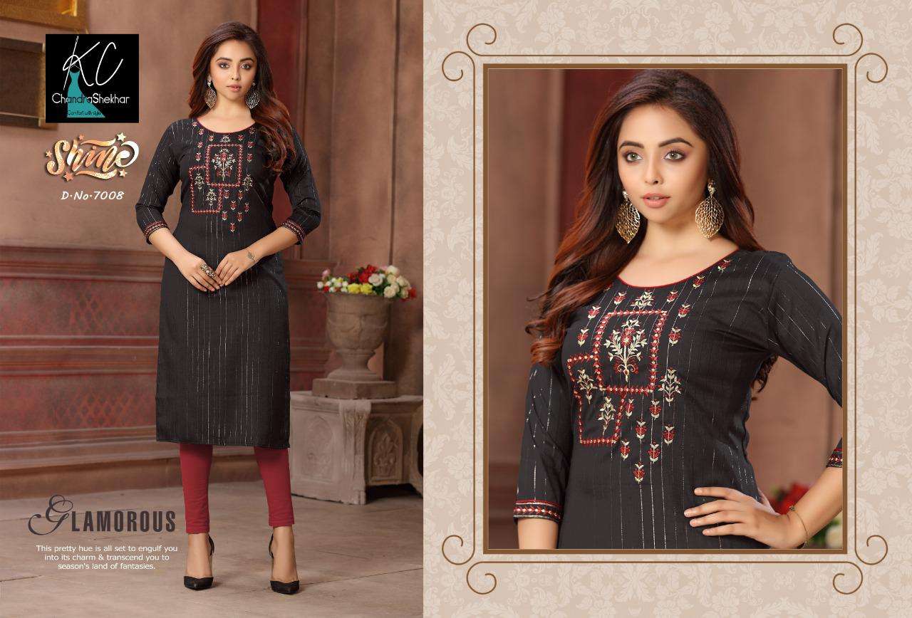 SHINE VOL-7 BY KC 701 TO 708 SERIES DESIGNER STYLISH FANCY COLORFUL BEAUTIFUL PARTY WEAR & ETHNIC WEAR COLLECTION RAYON EMBROIDERY KURTIS AT WHOLESALE PRICE