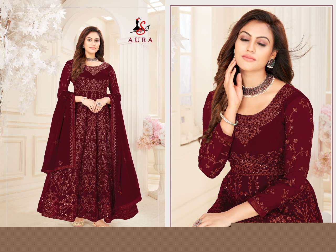 AURA 4005 COLOURS BY STYLE FASHION 4005-A TO 4005-E SERIES BEAUTIFUL STYLISH ANARKALI SUITS FANCY COLORFUL CASUAL WEAR & ETHNIC WEAR & READY TO WEAR BLOOMING GEORGETTE DRESSES AT WHOLESALE PRICE