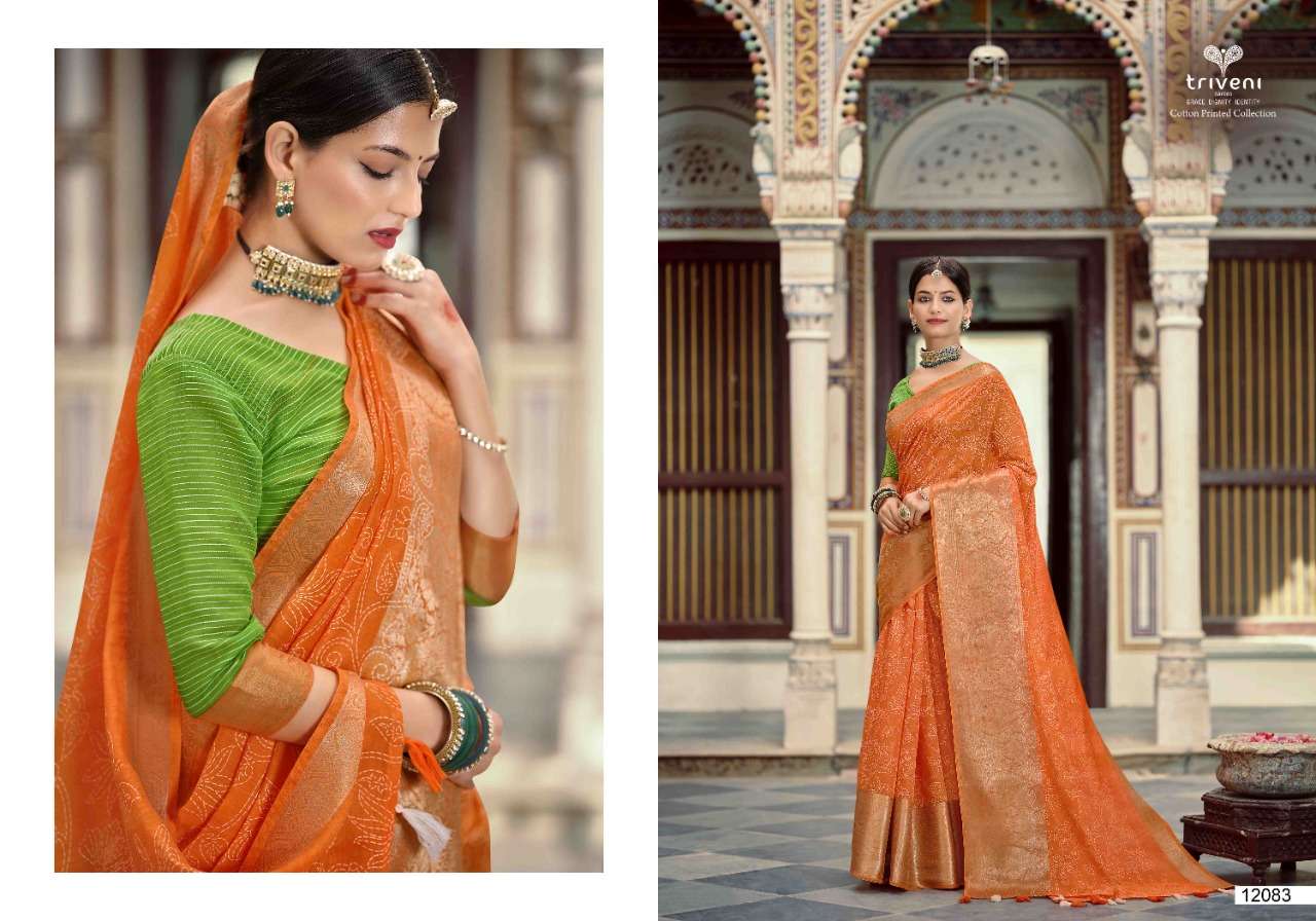 RANGRITI BY TRIVENI 12081 TO 12088 SERIES INDIAN TRADITIONAL WEAR COLLECTION BEAUTIFUL STYLISH FANCY COLORFUL PARTY WEAR & OCCASIONAL WEAR LINEN COTTON SAREES AT WHOLESALE PRICE