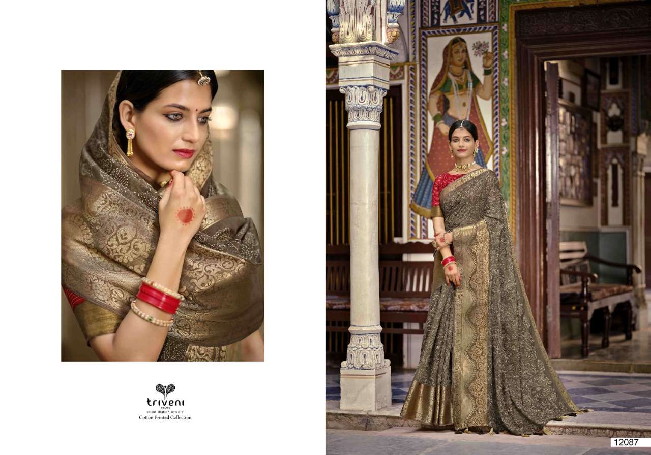 RANGRITI BY TRIVENI 12081 TO 12088 SERIES INDIAN TRADITIONAL WEAR COLLECTION BEAUTIFUL STYLISH FANCY COLORFUL PARTY WEAR & OCCASIONAL WEAR LINEN COTTON SAREES AT WHOLESALE PRICE