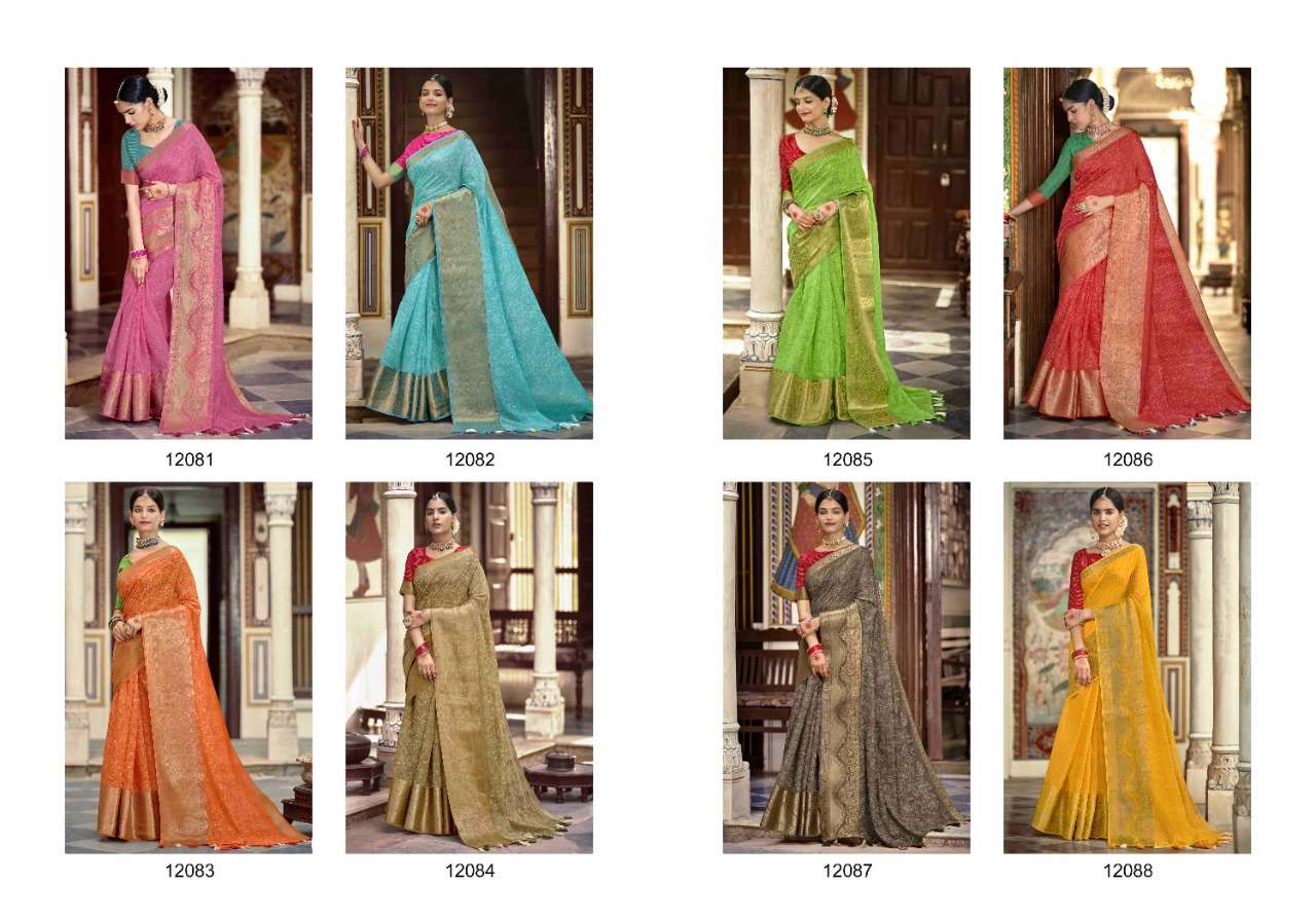 RANGRITI BY TRIVENI 12081 TO 12088 SERIES INDIAN TRADITIONAL WEAR COLLECTION BEAUTIFUL STYLISH FANCY COLORFUL PARTY WEAR & OCCASIONAL WEAR LINEN COTTON SAREES AT WHOLESALE PRICE