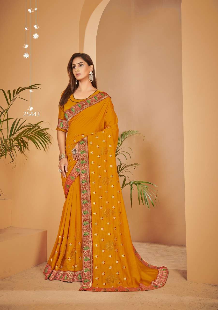 VISHALAKSHI BY VALLABHI PRINTS 25442 TO 25449 SERIES INDIAN TRADITIONAL WEAR COLLECTION BEAUTIFUL STYLISH FANCY COLORFUL PARTY WEAR & OCCASIONAL WEAR VICHITRA SILK SAREES AT WHOLESALE PRICE