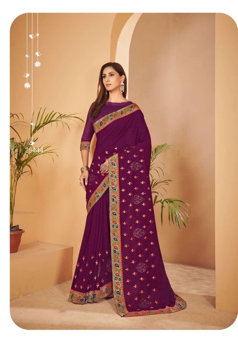 VISHALAKSHI BY VALLABHI PRINTS 25442 TO 25449 SERIES INDIAN TRADITIONAL WEAR COLLECTION BEAUTIFUL STYLISH FANCY COLORFUL PARTY WEAR & OCCASIONAL WEAR VICHITRA SILK SAREES AT WHOLESALE PRICE