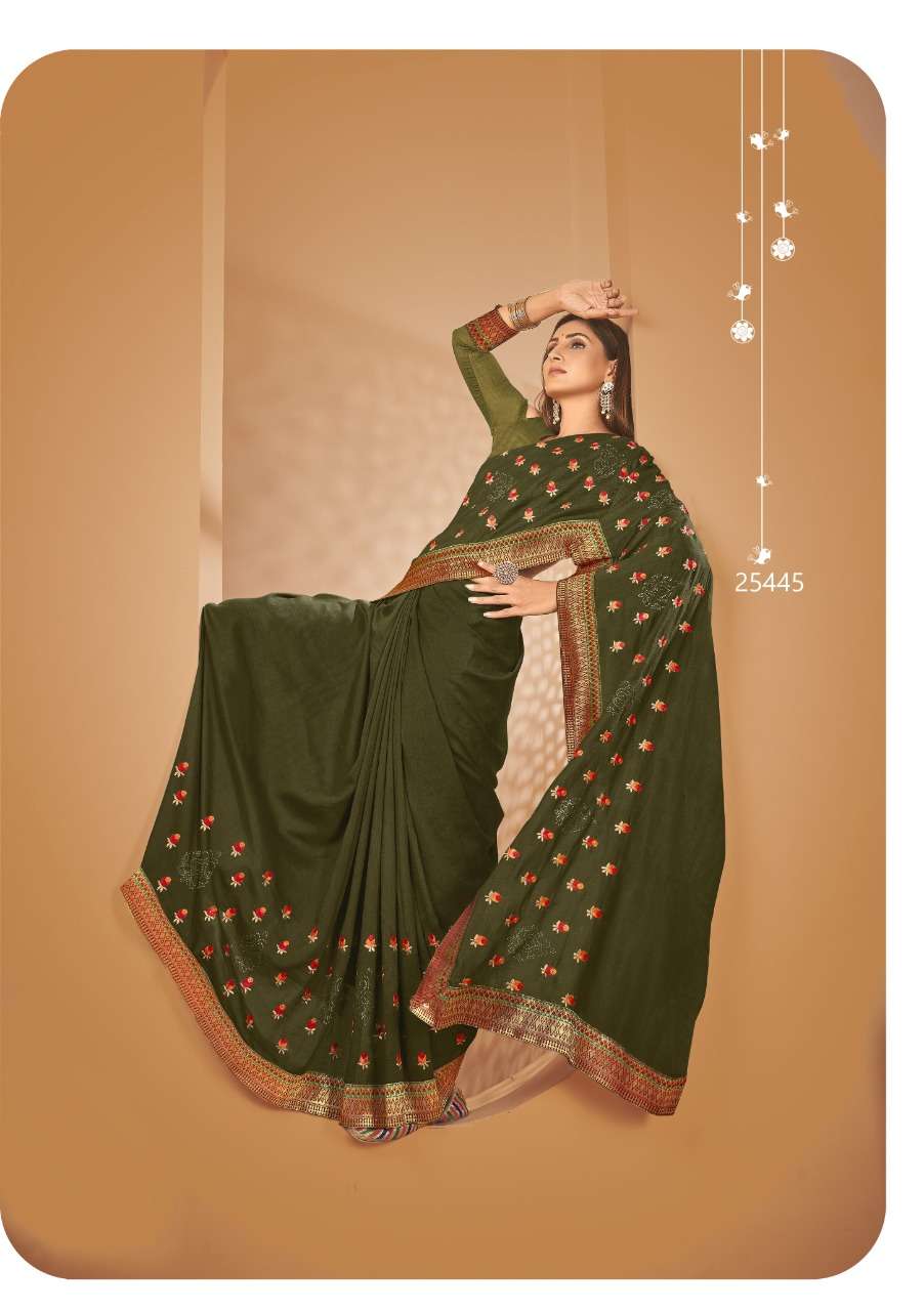 VISHALAKSHI BY VALLABHI PRINTS 25442 TO 25449 SERIES INDIAN TRADITIONAL WEAR COLLECTION BEAUTIFUL STYLISH FANCY COLORFUL PARTY WEAR & OCCASIONAL WEAR VICHITRA SILK SAREES AT WHOLESALE PRICE