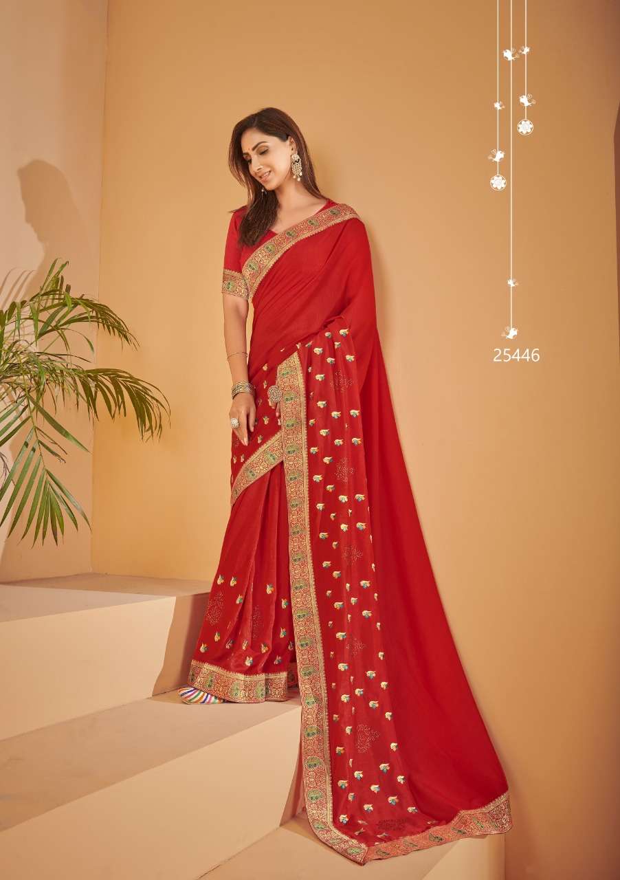 VISHALAKSHI BY VALLABHI PRINTS 25442 TO 25449 SERIES INDIAN TRADITIONAL WEAR COLLECTION BEAUTIFUL STYLISH FANCY COLORFUL PARTY WEAR & OCCASIONAL WEAR VICHITRA SILK SAREES AT WHOLESALE PRICE