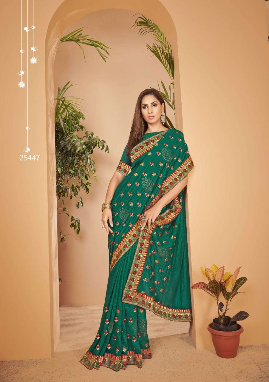 VISHALAKSHI BY VALLABHI PRINTS 25442 TO 25449 SERIES INDIAN TRADITIONAL WEAR COLLECTION BEAUTIFUL STYLISH FANCY COLORFUL PARTY WEAR & OCCASIONAL WEAR VICHITRA SILK SAREES AT WHOLESALE PRICE