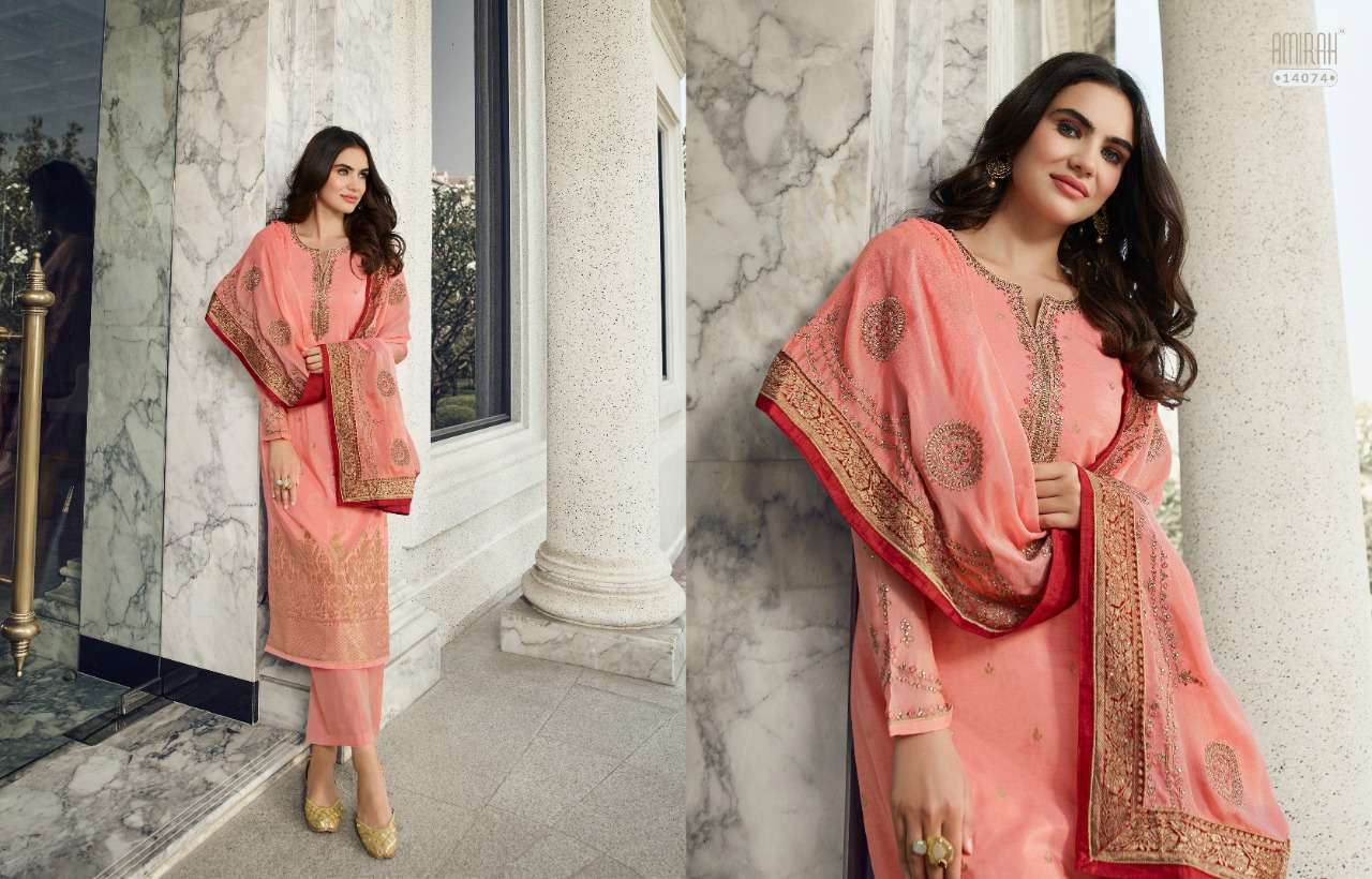 ALVINA BY AMIRAH 14071 TO 14078 SERIES BEAUTIFUL STYLISH SUITS FANCY COLORFUL CASUAL WEAR & ETHNIC WEAR & READY TO WEAR VISCOSE DOLA JACQUARD DRESSES AT WHOLESALE PRICE