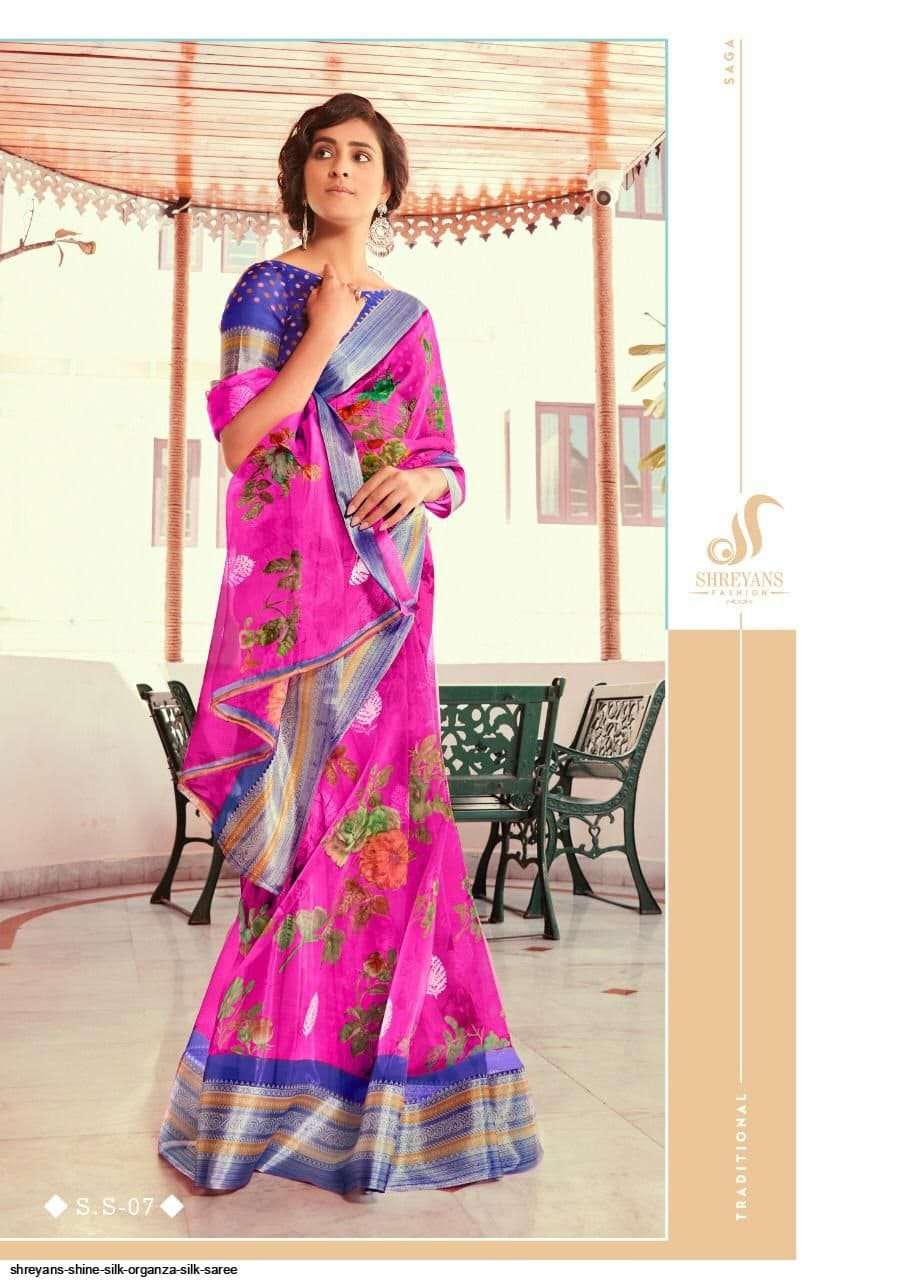 SHINE SILK BY SHREYANS 03 TO 12 SERIES INDIAN TRADITIONAL WEAR COLLECTION BEAUTIFUL STYLISH FANCY COLORFUL PARTY WEAR & OCCASIONAL WEAR ORGANZA SAREES AT WHOLESALE PRICE