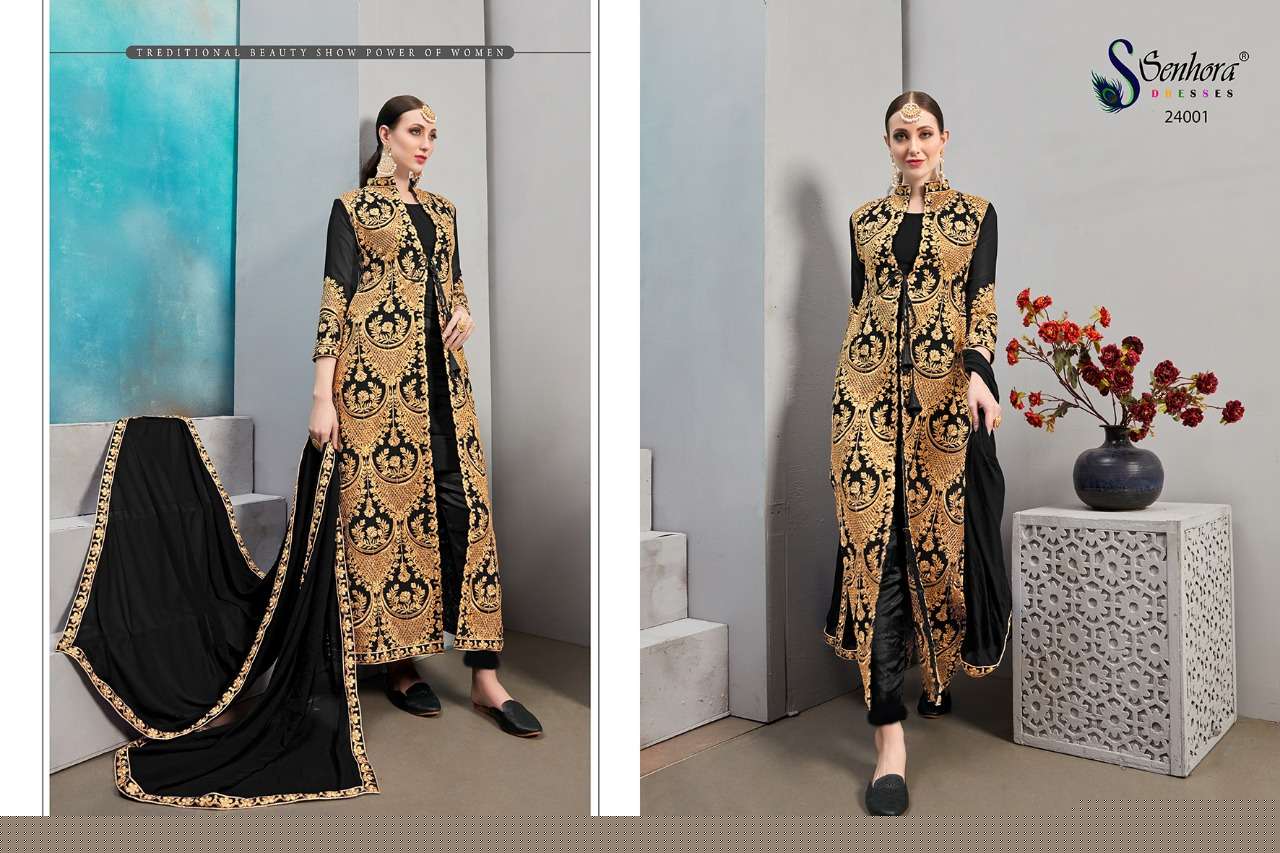 SHABNAM BY SENHORA DRESSES 24001 TO 24004 SERIES INDIAN DESIGNER TRADITIONAL WEAR COLLECTION BEAUTIFUL STYLISH FANCY COLORFUL PARTY WEAR & OCCASIONAL WEAR FAUX GEORGETTE EMBROIDERED DRESSES AT WHOLESALE PRICE