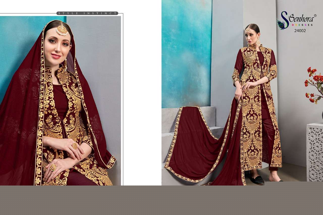 SHABNAM BY SENHORA DRESSES 24001 TO 24004 SERIES INDIAN DESIGNER TRADITIONAL WEAR COLLECTION BEAUTIFUL STYLISH FANCY COLORFUL PARTY WEAR & OCCASIONAL WEAR FAUX GEORGETTE EMBROIDERED DRESSES AT WHOLESALE PRICE