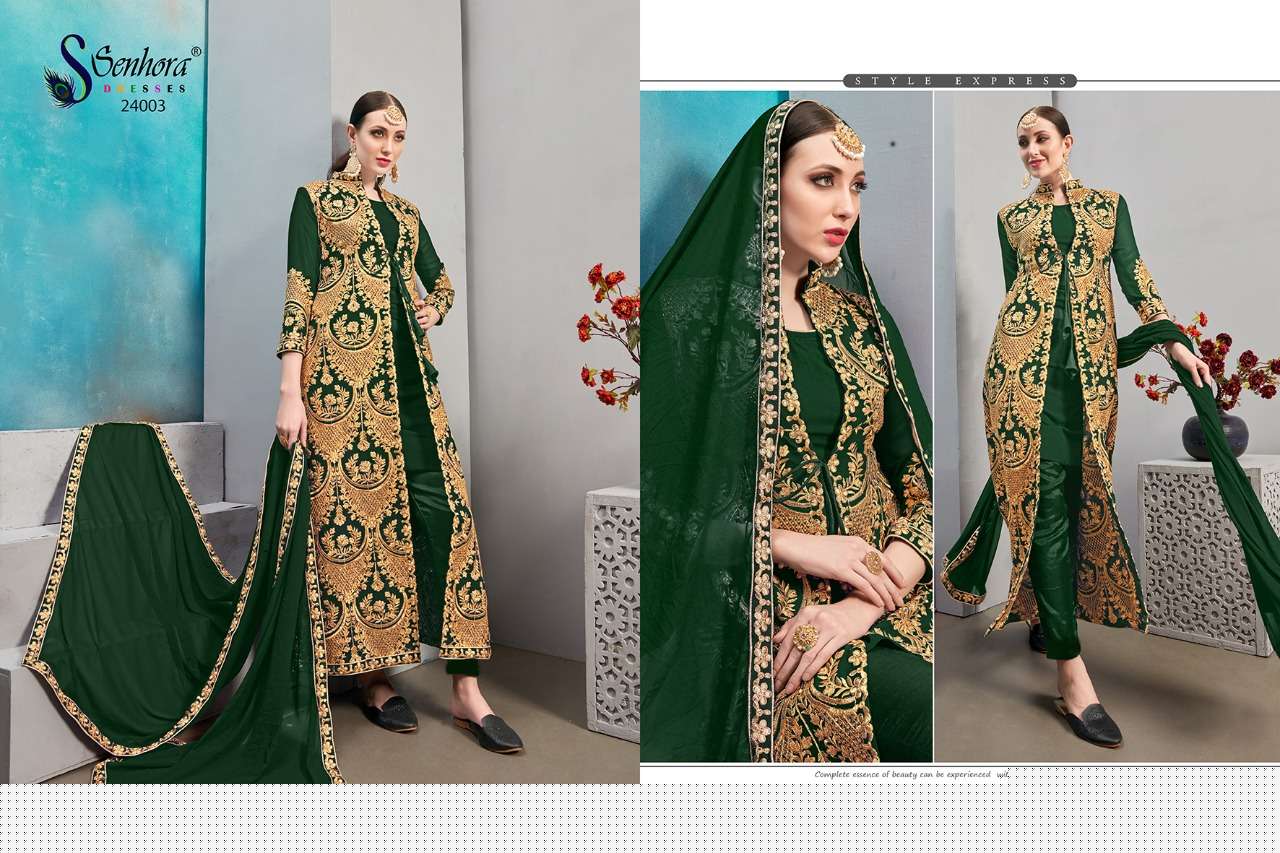SHABNAM BY SENHORA DRESSES 24001 TO 24004 SERIES INDIAN DESIGNER TRADITIONAL WEAR COLLECTION BEAUTIFUL STYLISH FANCY COLORFUL PARTY WEAR & OCCASIONAL WEAR FAUX GEORGETTE EMBROIDERED DRESSES AT WHOLESALE PRICE