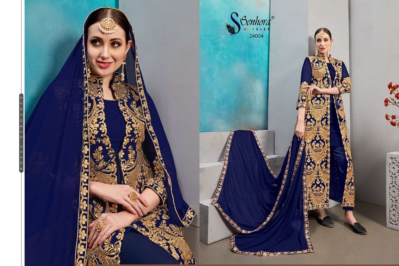 SHABNAM BY SENHORA DRESSES 24001 TO 24004 SERIES INDIAN DESIGNER TRADITIONAL WEAR COLLECTION BEAUTIFUL STYLISH FANCY COLORFUL PARTY WEAR & OCCASIONAL WEAR FAUX GEORGETTE EMBROIDERED DRESSES AT WHOLESALE PRICE