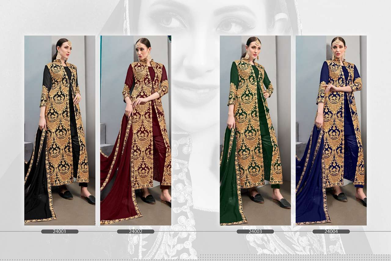 SHABNAM BY SENHORA DRESSES 24001 TO 24004 SERIES INDIAN DESIGNER TRADITIONAL WEAR COLLECTION BEAUTIFUL STYLISH FANCY COLORFUL PARTY WEAR & OCCASIONAL WEAR FAUX GEORGETTE EMBROIDERED DRESSES AT WHOLESALE PRICE
