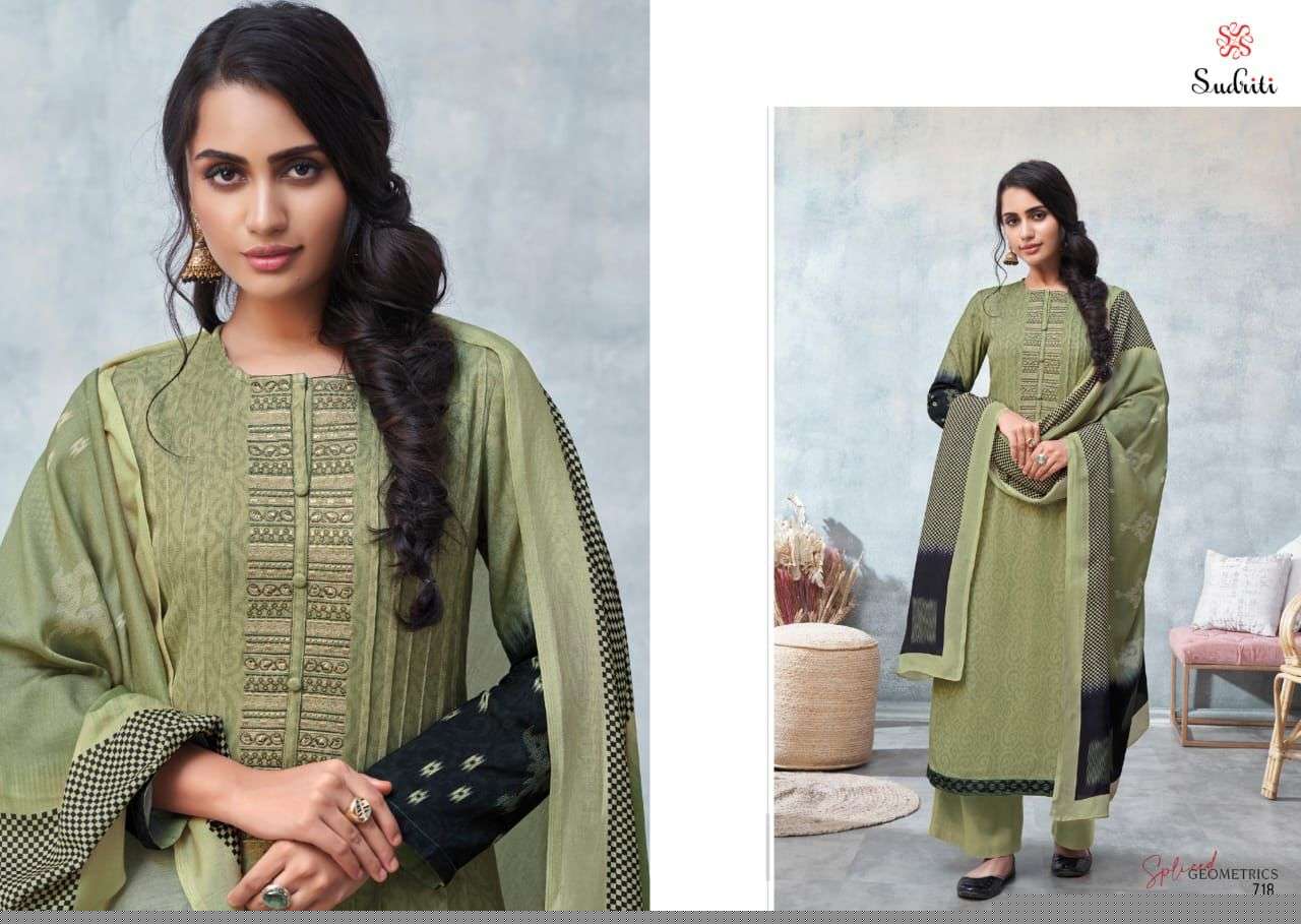 SPLICED GEOMETRICS BY SUDRITI BEAUTIFUL SUITS COLORFUL STYLISH FANCY CASUAL WEAR & ETHNIC WEAR PASHMINA DIGITAL PRINT DRESSES AT WHOLESALE PRICE