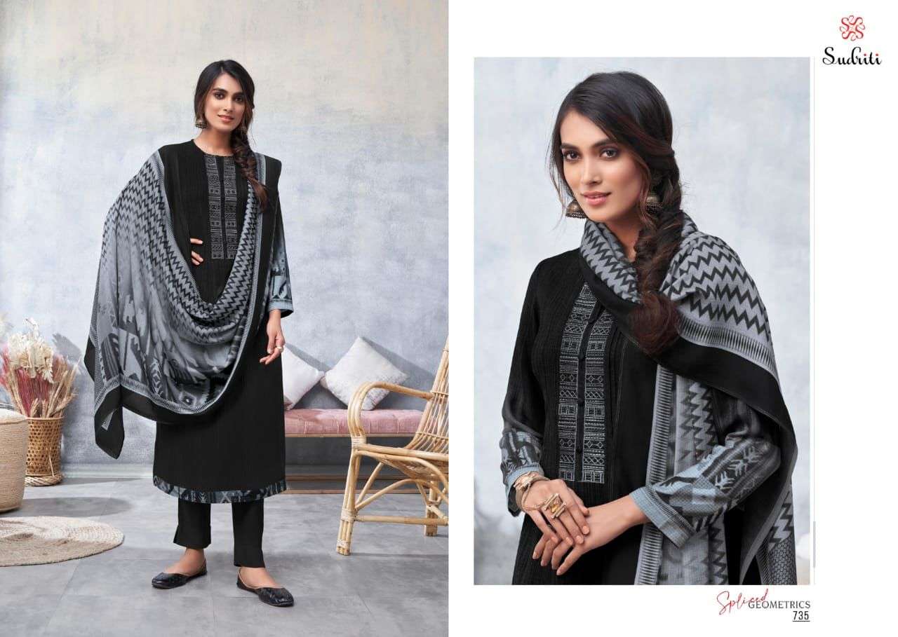 SPLICED GEOMETRICS BY SUDRITI BEAUTIFUL SUITS COLORFUL STYLISH FANCY CASUAL WEAR & ETHNIC WEAR PASHMINA DIGITAL PRINT DRESSES AT WHOLESALE PRICE